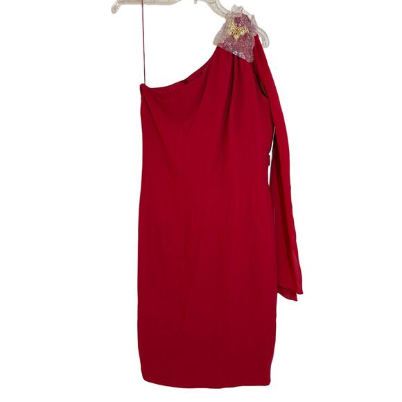 NWT Donna Morgan Size 10 Red One Shoulder Golden Rhinestone Butterfly Accent - Picture 1 of 5